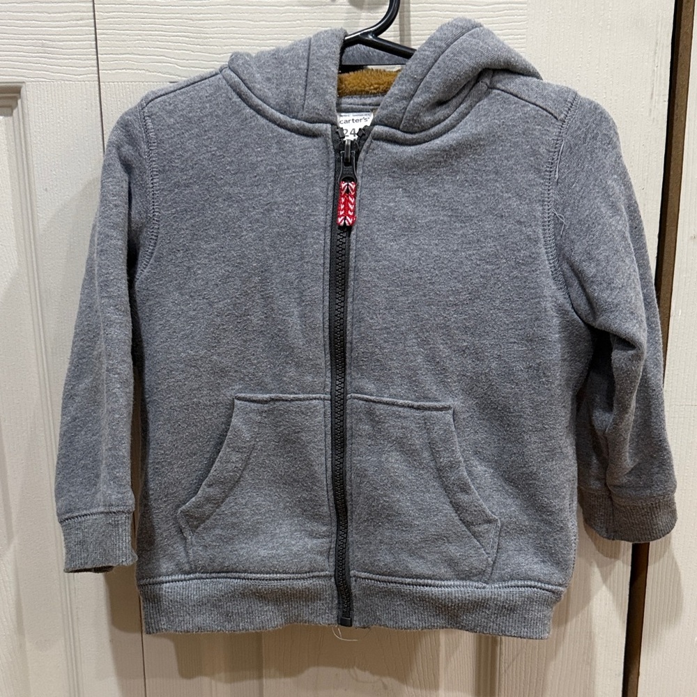 Carter's Heather Gray Hooded Zip Lined Sweatshirt Jacket for Kids 24m
